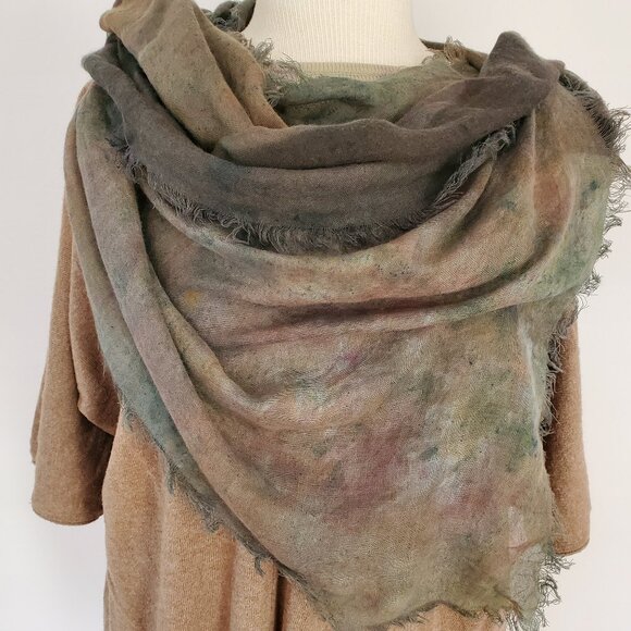 NEW Painted dyed silk cashmere scarf wrap beige black brown tan green gray blue - Picture 2 of 15